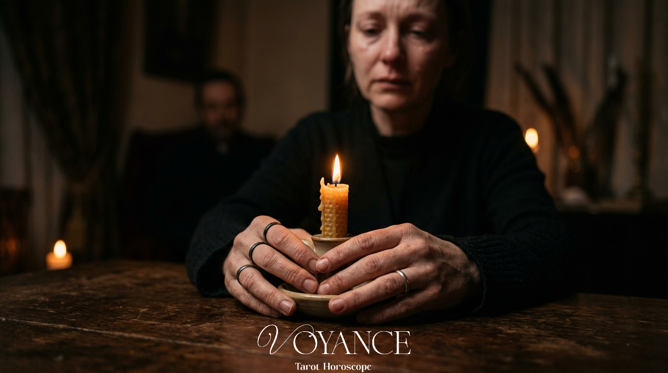 Mains qui tiennent une bougie allumée dans la pénombre